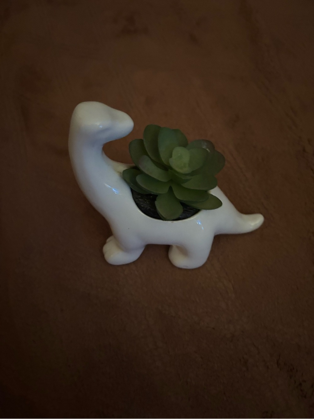 White Ceramic Dinosaur Succulent Planter with Green Faux Succulent